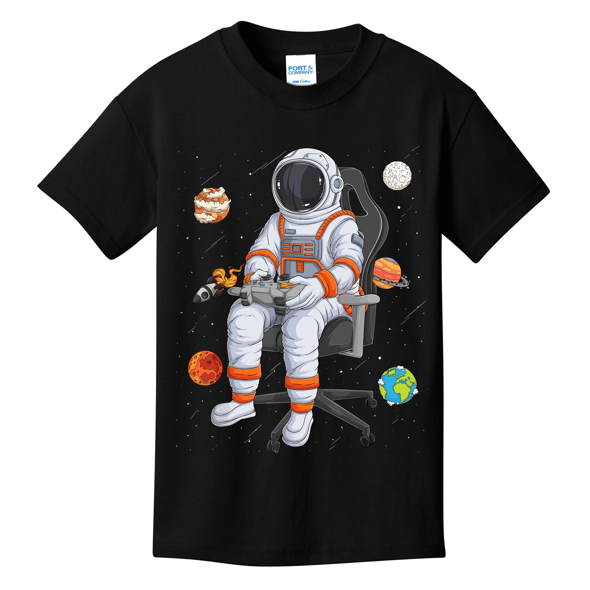 Astronaut Gamer Outer Space Gaming System Planets Kids T-Shirt