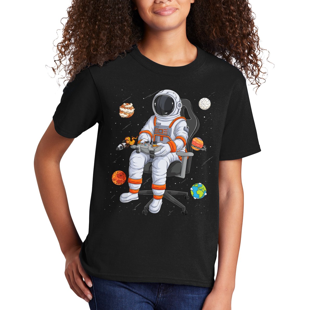 Astronaut Gamer Outer Space Gaming System Planets Kids T-Shirt