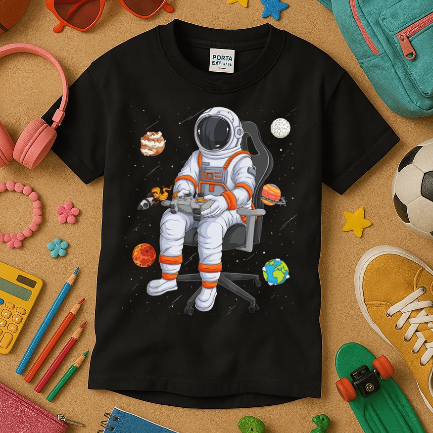 Astronaut Gamer Outer Space Gaming System Planets Kids T-Shirt