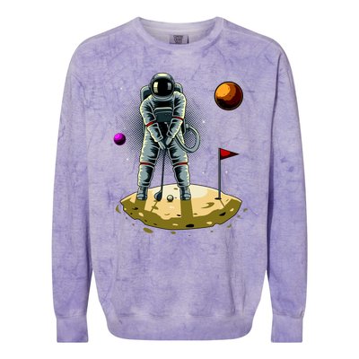 Astronaut Golfing On The Moon Funny Golf Lovers Colorblast Crewneck Sweatshirt