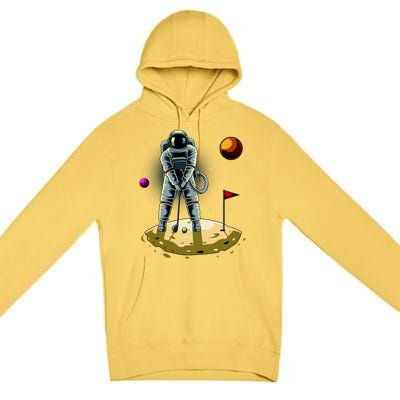 Astronaut Golfing On The Moon Funny Golf Lovers Premium Pullover Hoodie