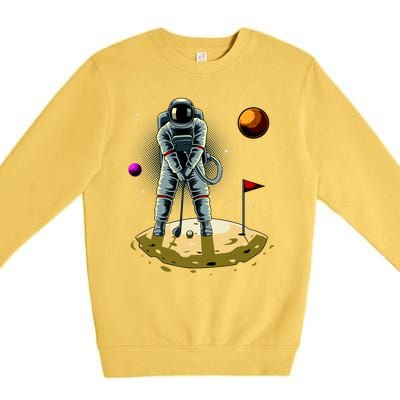 Astronaut Golfing On The Moon Funny Golf Lovers Premium Crewneck Sweatshirt