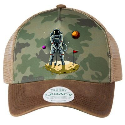 Astronaut Golfing On The Moon Funny Golf Lovers Legacy Tie Dye Trucker Hat