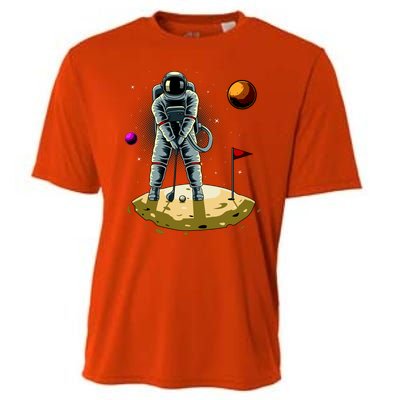 Astronaut Golfing On The Moon Funny Golf Lovers Cooling Performance Crew T-Shirt