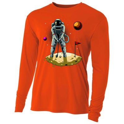 Astronaut Golfing On The Moon Funny Golf Lovers Cooling Performance Long Sleeve Crew