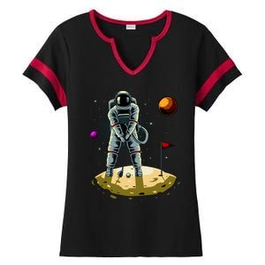 Astronaut Golfing On The Moon Funny Golf Lovers Ladies Halftime Notch Neck Tee