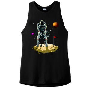 Astronaut Golfing On The Moon Funny Golf Lovers Ladies PosiCharge Tri-Blend Wicking Tank