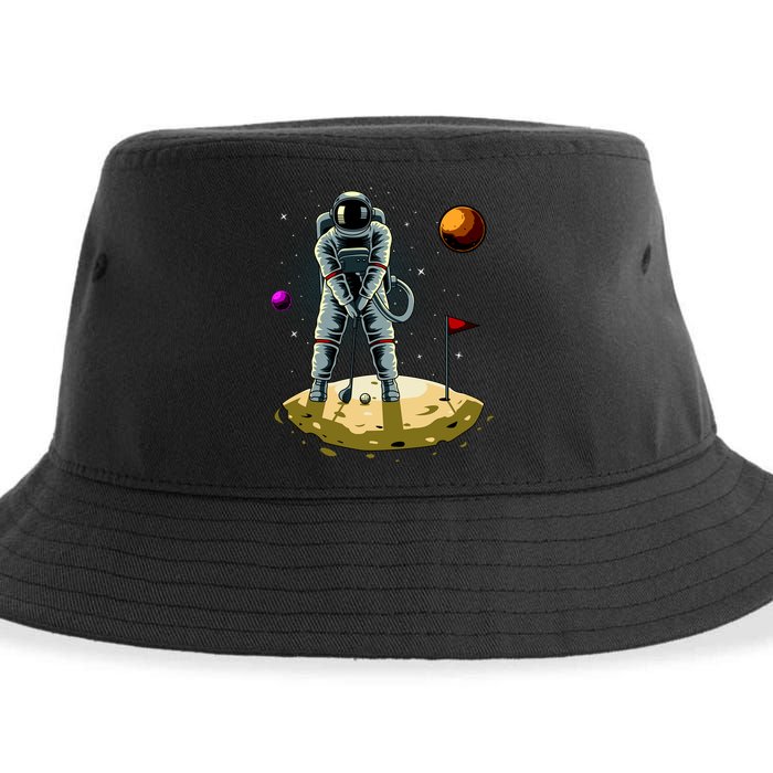 Astronaut Golfing On The Moon Funny Golf Lovers Sustainable Bucket Hat