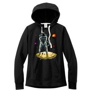 Astronaut Golfing On The Moon Funny Golf Lovers Women's Fleece Hoodie