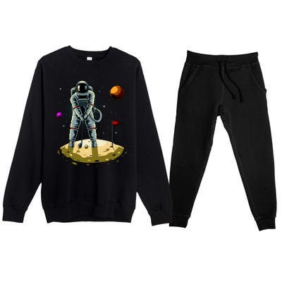 Astronaut Golfing On The Moon Funny Golf Lovers Premium Crewneck Sweatsuit Set