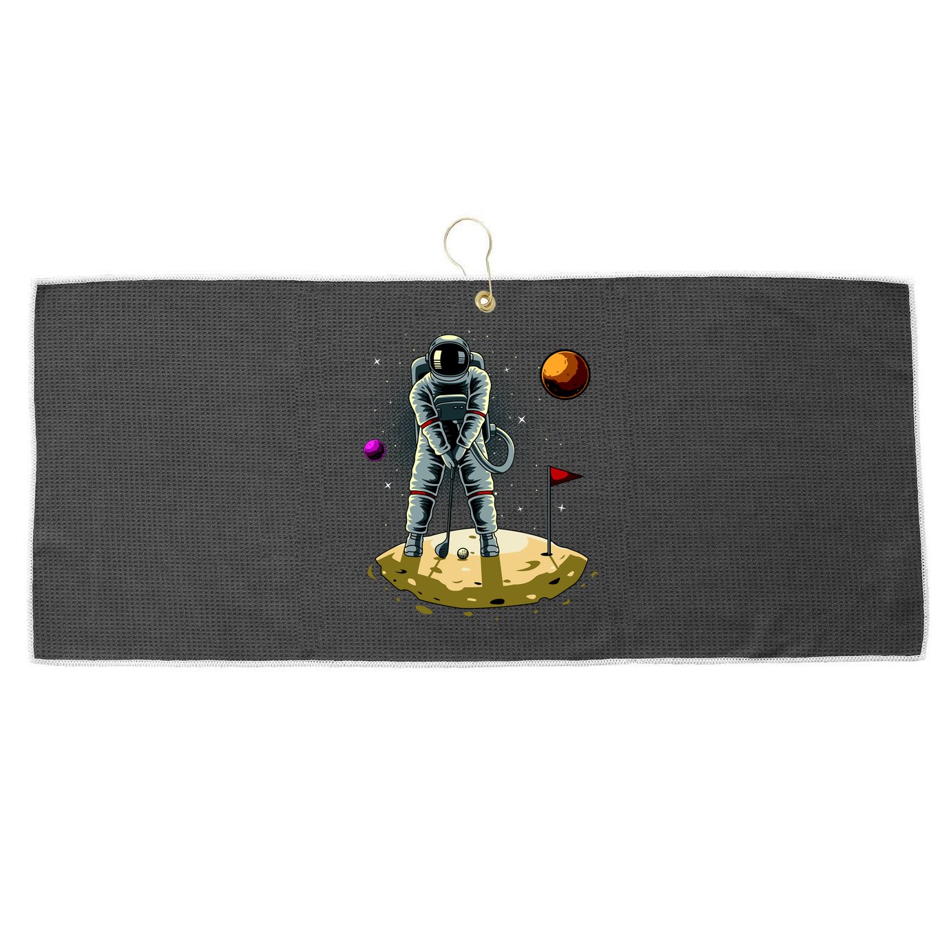 Astronaut Golfing On The Moon Funny Golf Lovers Large Microfiber Waffle Golf Towel