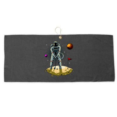 Astronaut Golfing On The Moon Funny Golf Lovers Large Microfiber Waffle Golf Towel