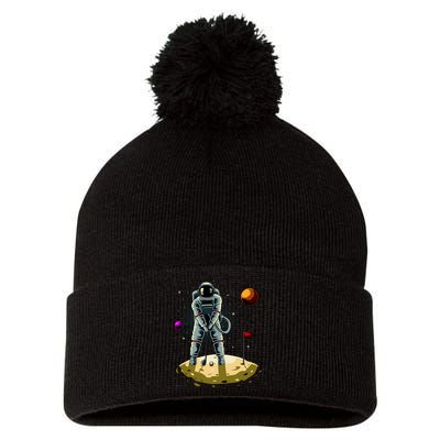 Astronaut Golfing On The Moon Funny Golf Lovers Pom Pom 12in Knit Beanie