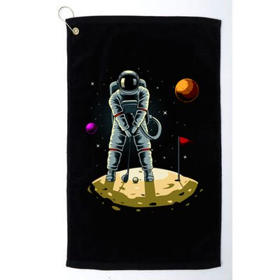 Astronaut Golfing On The Moon Funny Golf Lovers Platinum Collection Golf Towel