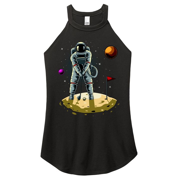 Astronaut Golfing On The Moon Funny Golf Lovers Women's Perfect Tri Rocker Tank