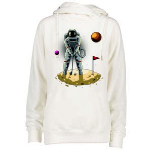 Astronaut Golfing On The Moon Funny Golf Lovers Womens Funnel Neck Pullover Hood