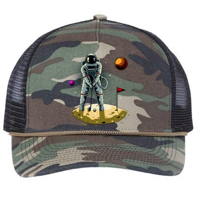 Astronaut Golfing On The Moon Funny Golf Lovers Retro Rope Trucker Hat Cap