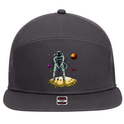 Astronaut Golfing On The Moon Funny Golf Lovers 7 Panel Mesh Trucker Snapback Hat