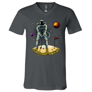 Astronaut Golfing On The Moon Funny Golf Lovers V-Neck T-Shirt