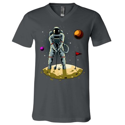 Astronaut Golfing On The Moon Funny Golf Lovers V-Neck T-Shirt