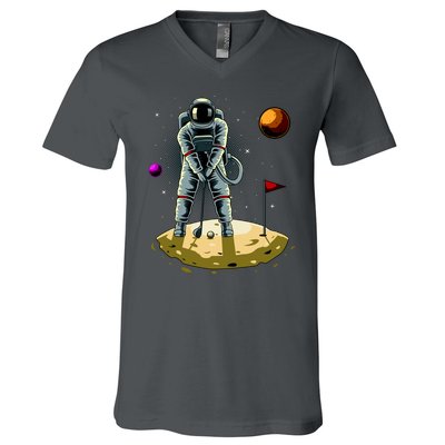 Astronaut Golfing On The Moon Funny Golf Lovers V-Neck T-Shirt