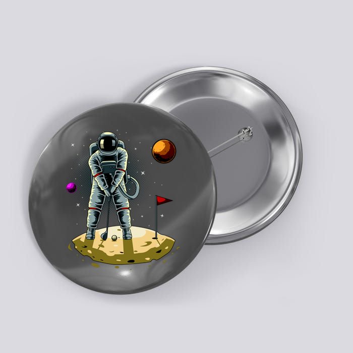 Astronaut Golfing On The Moon Funny Golf Lovers Button