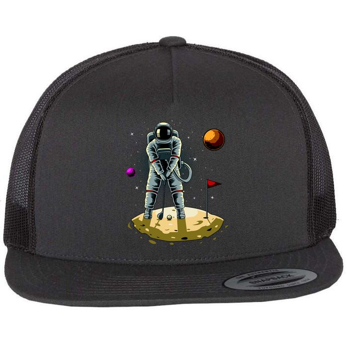 Astronaut Golfing On The Moon Funny Golf Lovers Flat Bill Trucker Hat