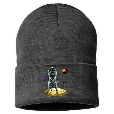 Astronaut Golfing On The Moon Funny Golf Lovers Sustainable Knit Beanie