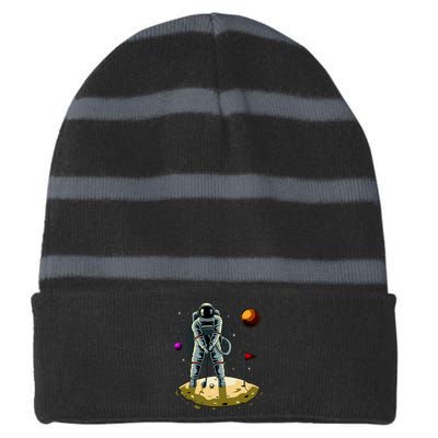 Astronaut Golfing On The Moon Funny Golf Lovers Striped Beanie with Solid Band