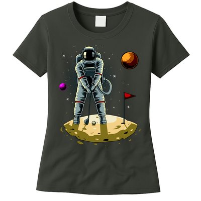Astronaut Golfing On The Moon Funny Golf Lovers Womens T-Shirt
