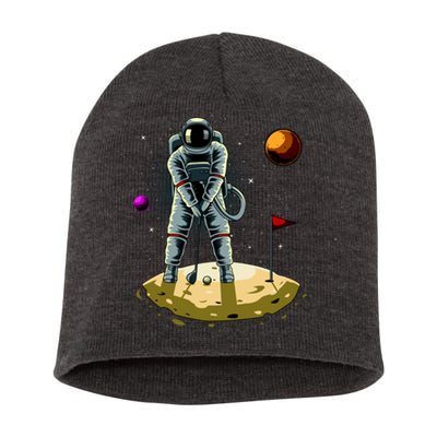 Astronaut Golfing On The Moon Funny Golf Lovers Short Acrylic Beanie