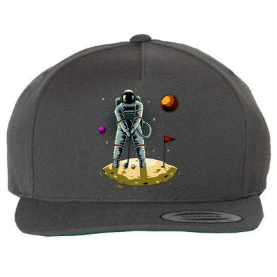 Astronaut Golfing On The Moon Funny Golf Lovers Wool Snapback Cap