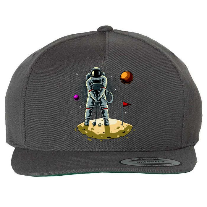 Astronaut Golfing On The Moon Funny Golf Lovers Wool Snapback Cap