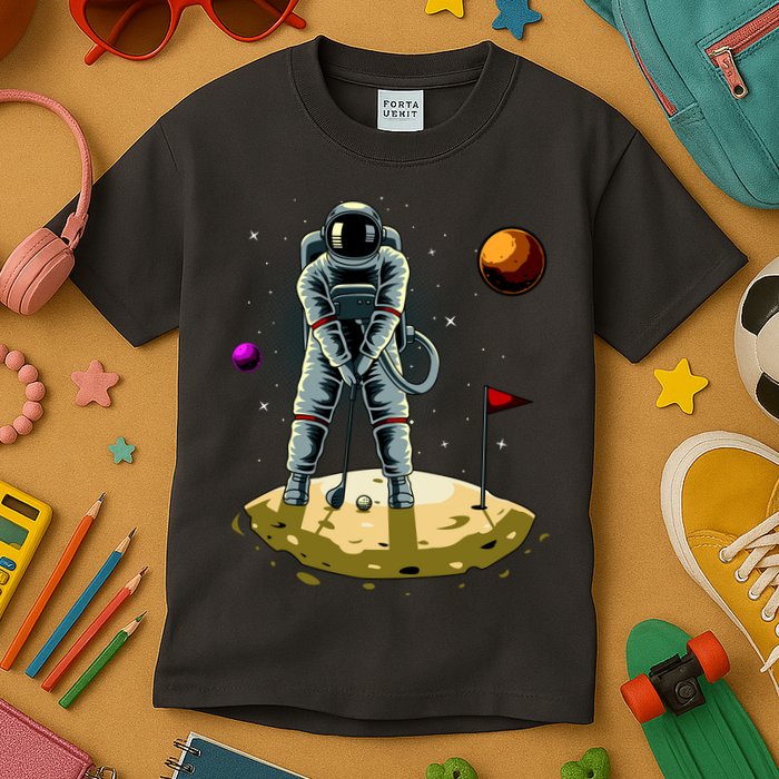 Astronaut Golfing On The Moon Funny Golf Lovers Kids T-Shirt