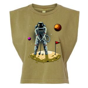 Astronaut Golfing On The Moon Funny Golf Lovers Garment-Dyed Women's Muscle Tee