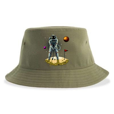 Astronaut Golfing On The Moon Funny Golf Lovers Sustainable Bucket Hat