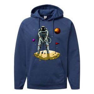 Astronaut Golfing On The Moon Funny Golf Lovers Performance Fleece Hoodie