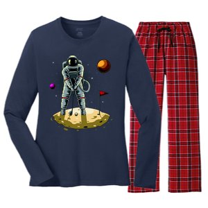 Astronaut Golfing On The Moon Funny Golf Lovers Women's Long Sleeve Flannel Pajama Set 