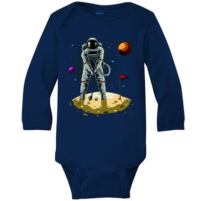 Astronaut Golfing On The Moon Funny Golf Lovers Baby Long Sleeve Bodysuit