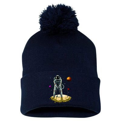 Astronaut Golfing On The Moon Funny Golf Lovers Pom Pom 12in Knit Beanie