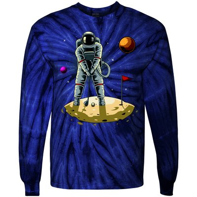 Astronaut Golfing On The Moon Funny Golf Lovers Tie-Dye Long Sleeve Shirt