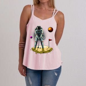 Astronaut Golfing On The Moon Funny Golf Lovers Women's Strappy Tank