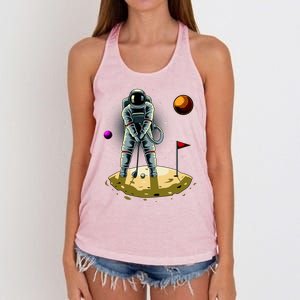 Astronaut Golfing On The Moon Funny Golf Lovers Women's Knotted Racerback Tank