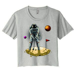 Astronaut Golfing On The Moon Funny Golf Lovers Women's Crop Top Tee