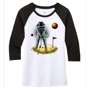 Astronaut Golfing On The Moon Funny Golf Lovers Women's Tri-Blend 3/4-Sleeve Raglan Shirt