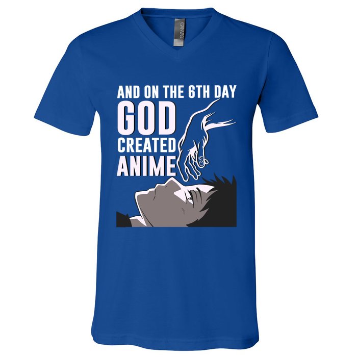 Anime Gift On The 6th Day God Created Anime Funny Anime Gift V-Neck T-Shirt