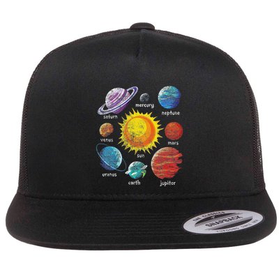 Astronomy Gift Planets And Sun Solar System Flat Bill Trucker Hat