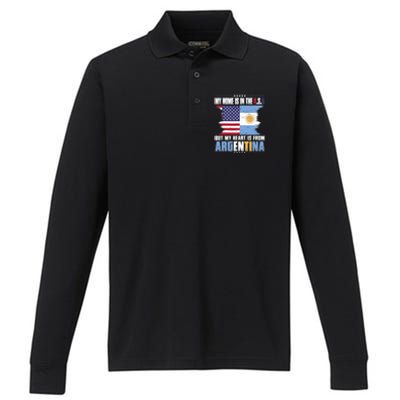 American Grown Patriot Argentinian American From Argentina Performance Long Sleeve Polo