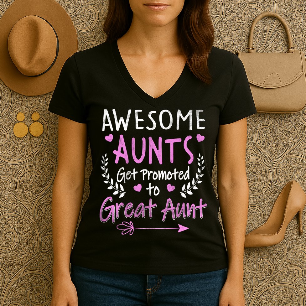 Aunts Get Promoted To Great Aunt Cute Women's V-Neck T-Shirt