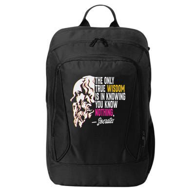 Ancient Greek Philosophy Quote The Only True Wisdom Socrates City Backpack